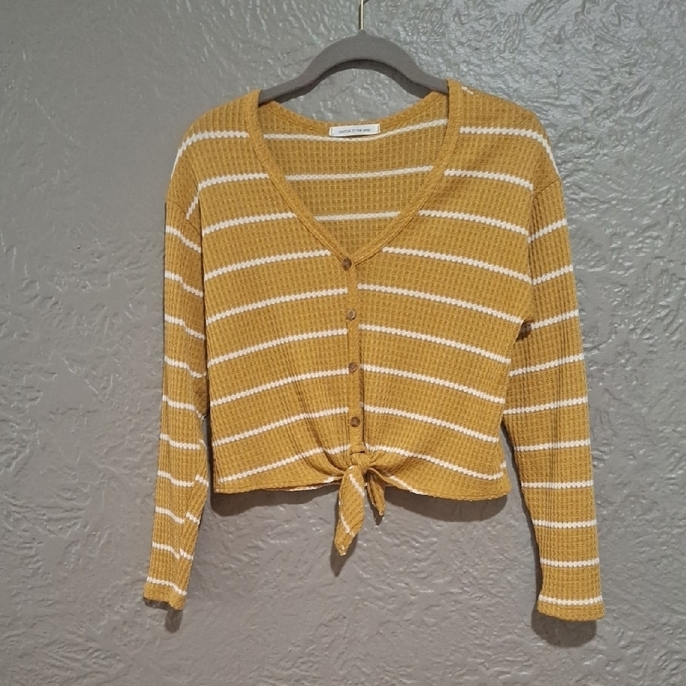 Caution To The Wind Mustard Top Tee Long Sleeve Size Small